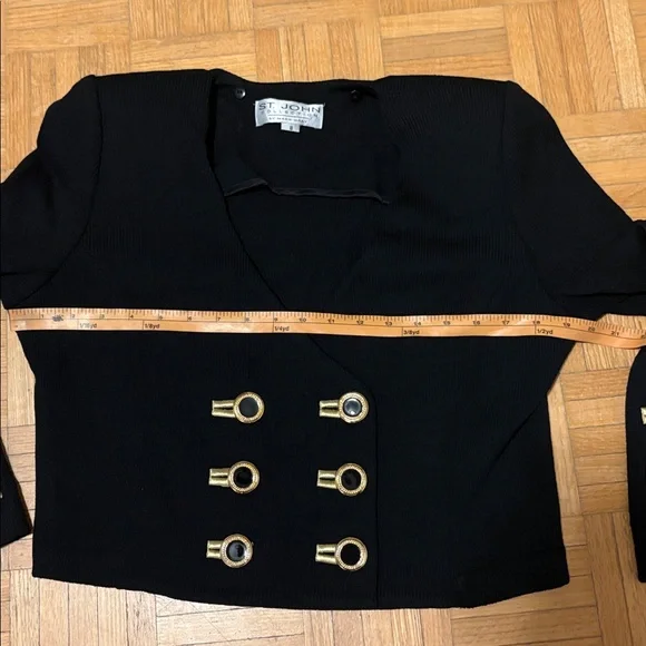St.John collection Black Cropped Blazer with Gold Accents - Picture 3 of 16